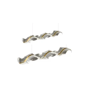 355-Đèn Led thả trang trí ánh sáng 3 chế độ 63,4W Mica thân kim loại xi vàng [Kích thước: 1200mm]
