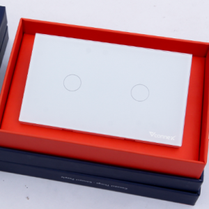 Vconnex-Công tắc thông minh chữ nhật-2 kênh- màu trắng-mặt kính không viền.V1.0